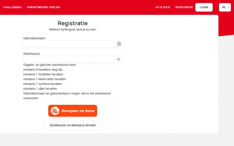 Bingoal casino registratieprocedure